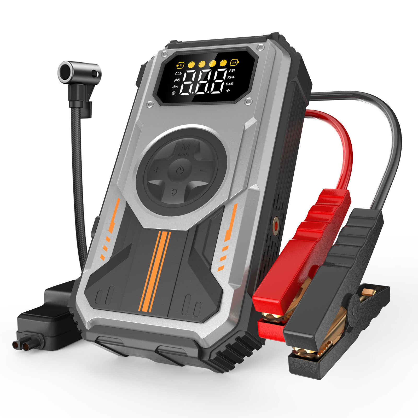 7-in-1 Jump Starter Power Pack, 6000A Car Battery Booster (10L Gas/8.5L Diesel) with 150PSI Air Compressor, 12V Portable Car Jump Starter Power Bank with LCD Display, LED Light, Silver image1