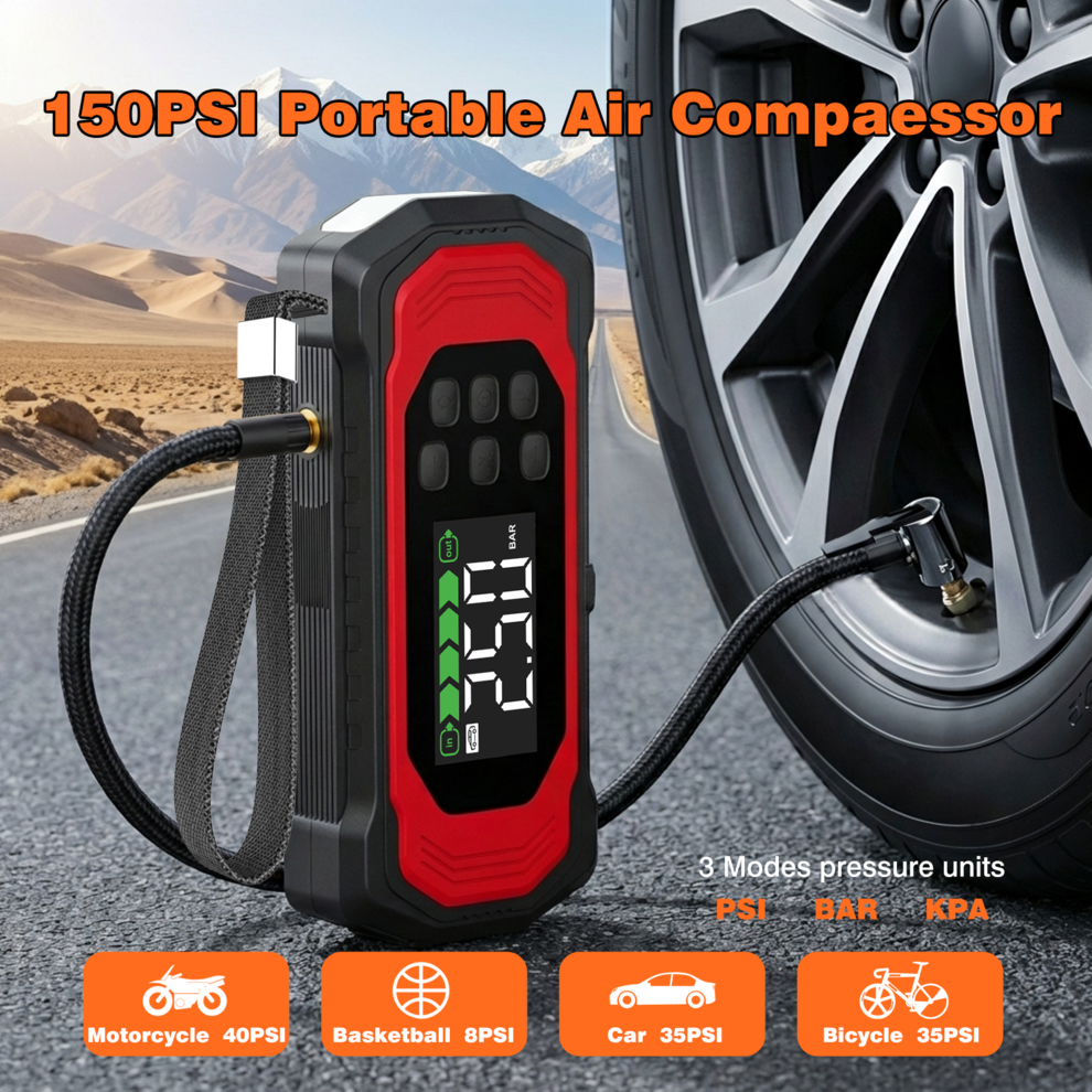 9000A Jump Starter Power Pack with 150PSI Air Compressor, 9-in-1 Car Battery Booster (All Gas/14L Diesel), 12V Portable Car Starter Power Bank with Air Inflator/Deflator, 30W Fast Charging image6