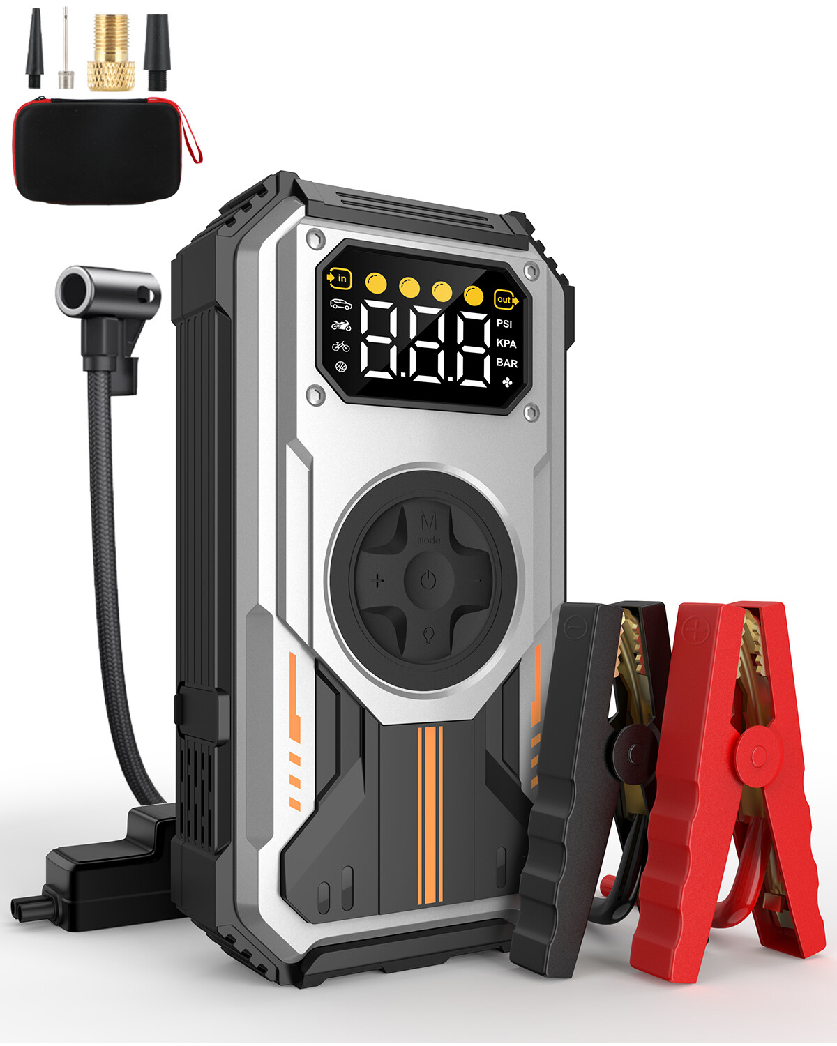 7-in-1 Jump Starter Power Pack, 6000A Car Battery Booster (10L Gas/8.5L Diesel) with 150PSI Air Compressor, 12V Portable Car Jump Starter Power Bank with LCD Display, LED Light, Silver image2