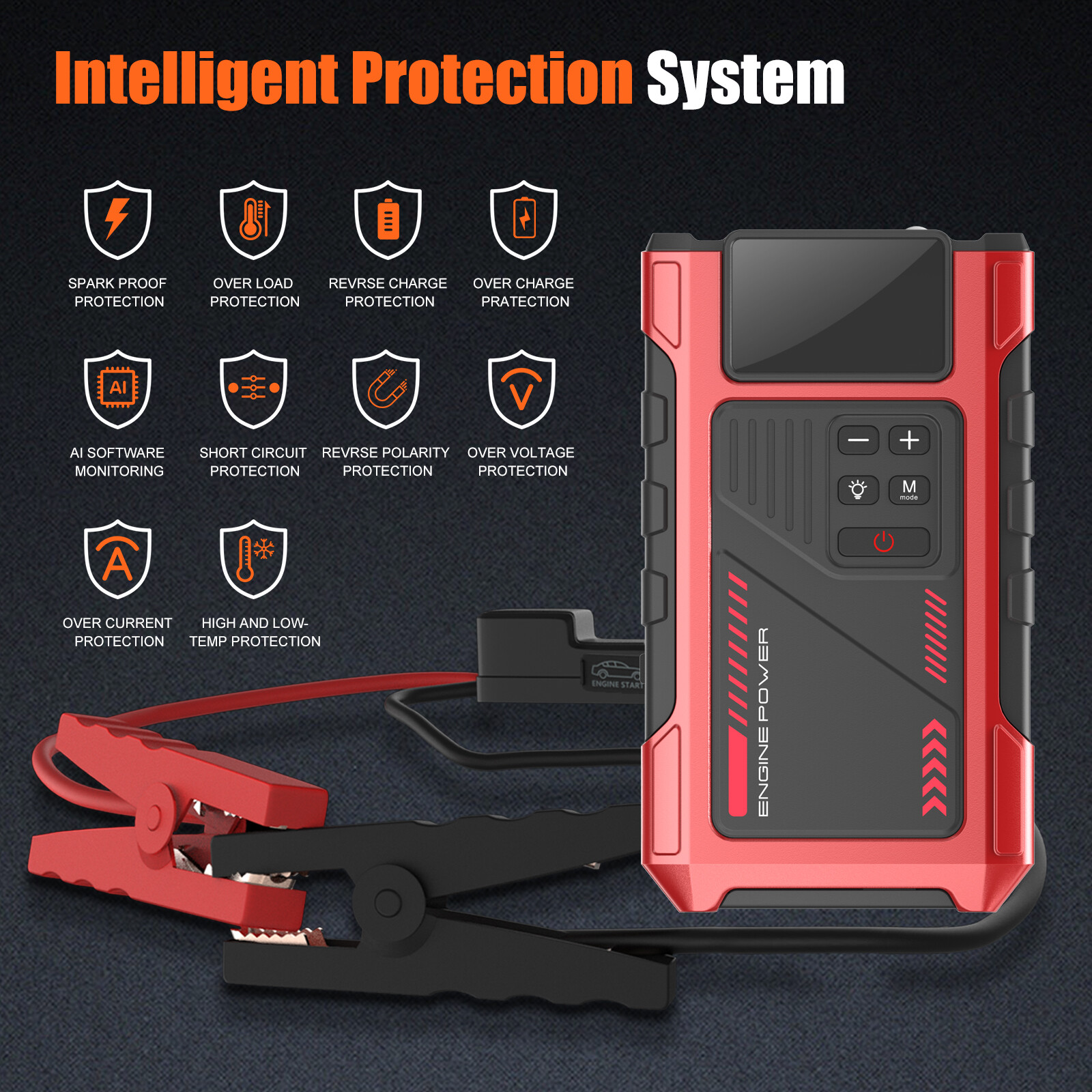 6000A Jump Starter Power Pack with 150PSI Air Compressor, 12V Car Battery Booster (10L Gas/8.5L Diesel), Portable Car Jump Starter Power Bank with LCD Display, LED Light, Red image4