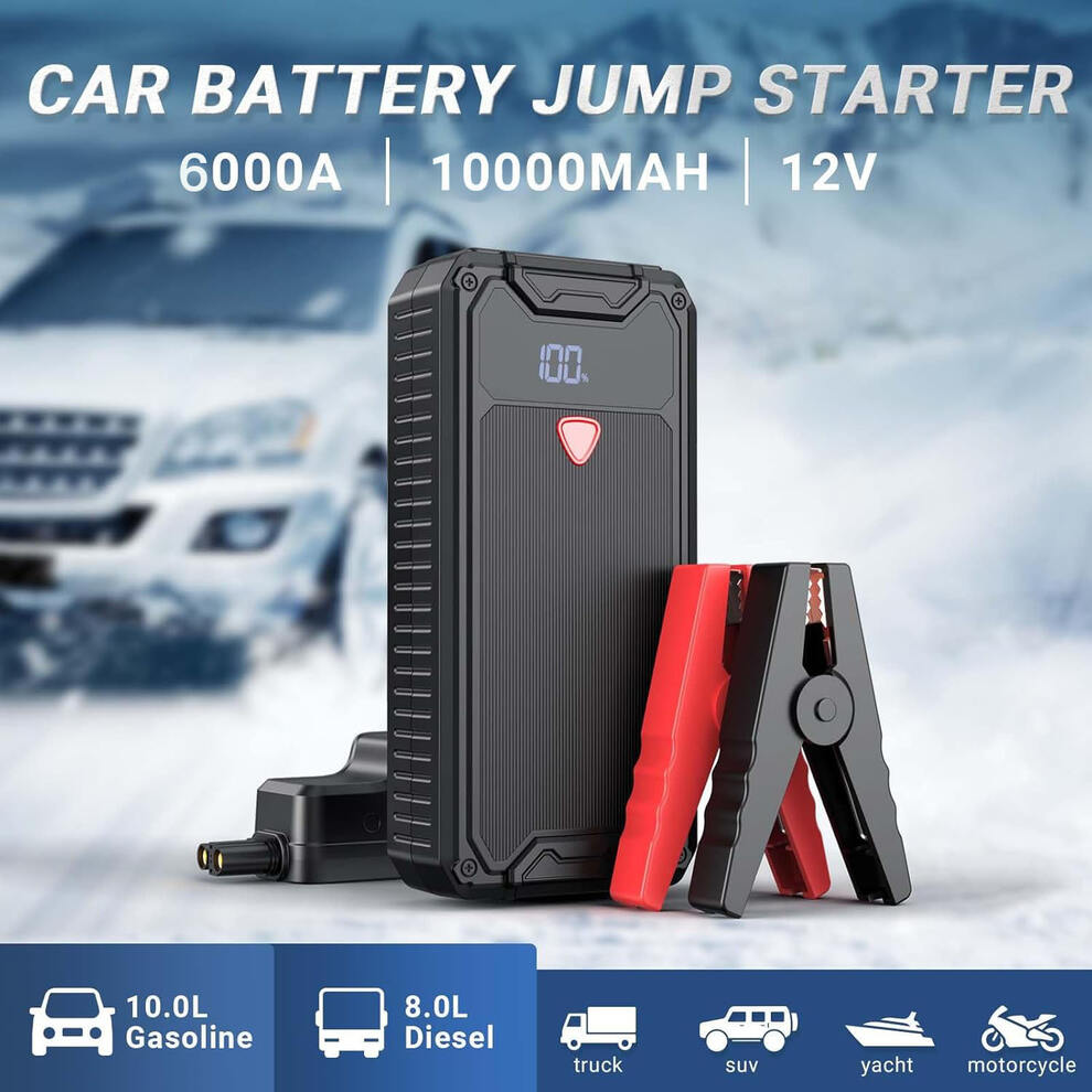 Jump Starter Power Pack, 6000A Car Battery Booster (10L Gas/8.5L Diesel) 12V Portable Car Jump Starter Power Bank with LCD Display, LED Light image7