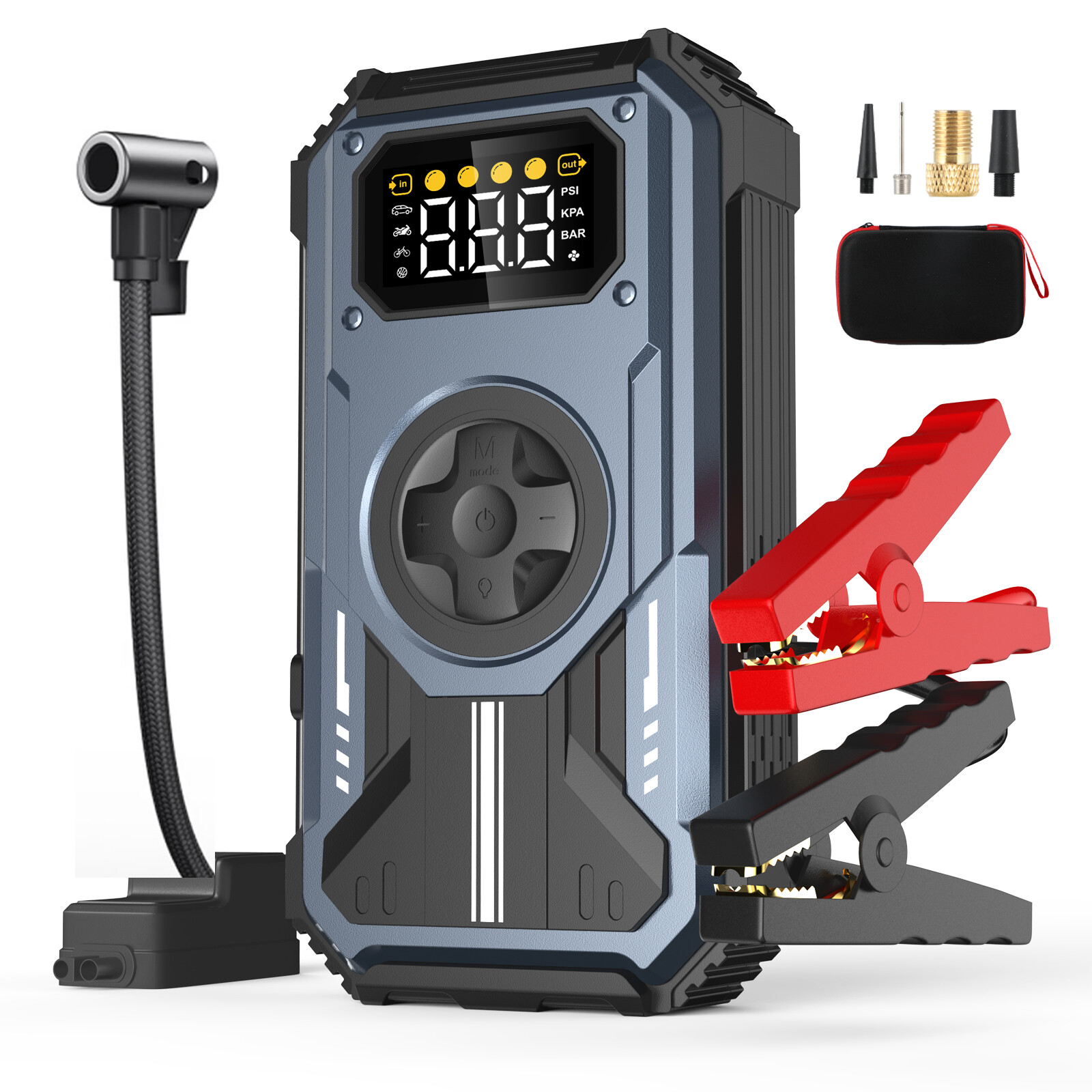 7-in-1 Jump Starter Power Pack, 6000A Car Battery Booster (10L Gas/8.5L Diesel) with 150PSI Air Compressor, 12V Portable Car Jump Starter Power Bank with LCD Display, LED Light, Blue image1