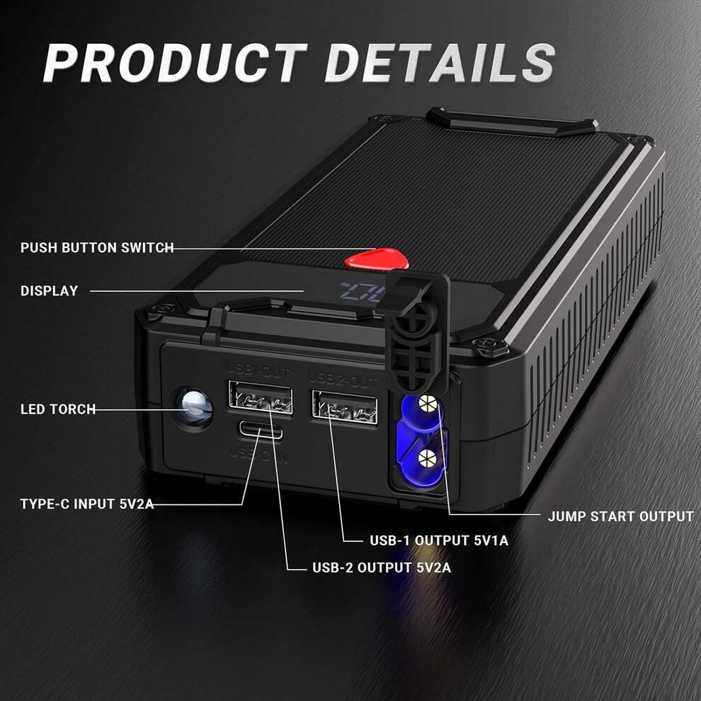 Jump Starter Power Pack, 6000A Car Battery Booster (10L Gas/8.5L Diesel) 12V Portable Car Jump Starter Power Bank with LCD Display, LED Light image3
