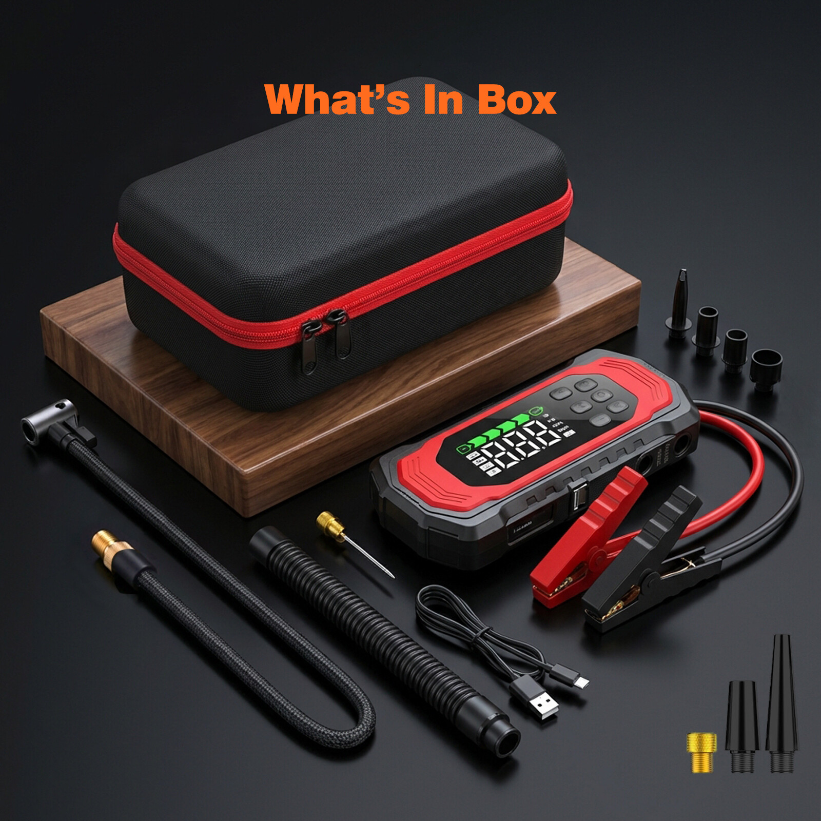 9000A Jump Starter Power Pack with 150PSI Air Compressor, 9-in-1 Car Battery Booster (All Gas/14L Diesel), 12V Portable Car Starter Power Bank with Air Inflator/Deflator, 30W Fast Charging