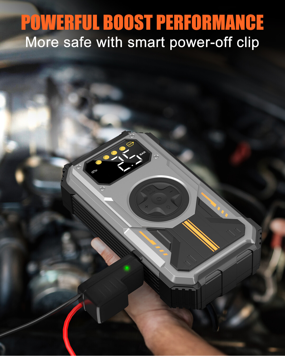 7-in-1 Jump Starter Power Pack, 6000A Car Battery Booster (10L Gas/8.5L Diesel) with 150PSI Air Compressor, 12V Portable Car Jump Starter Power Bank with LCD Display, LED Light, Silver image5