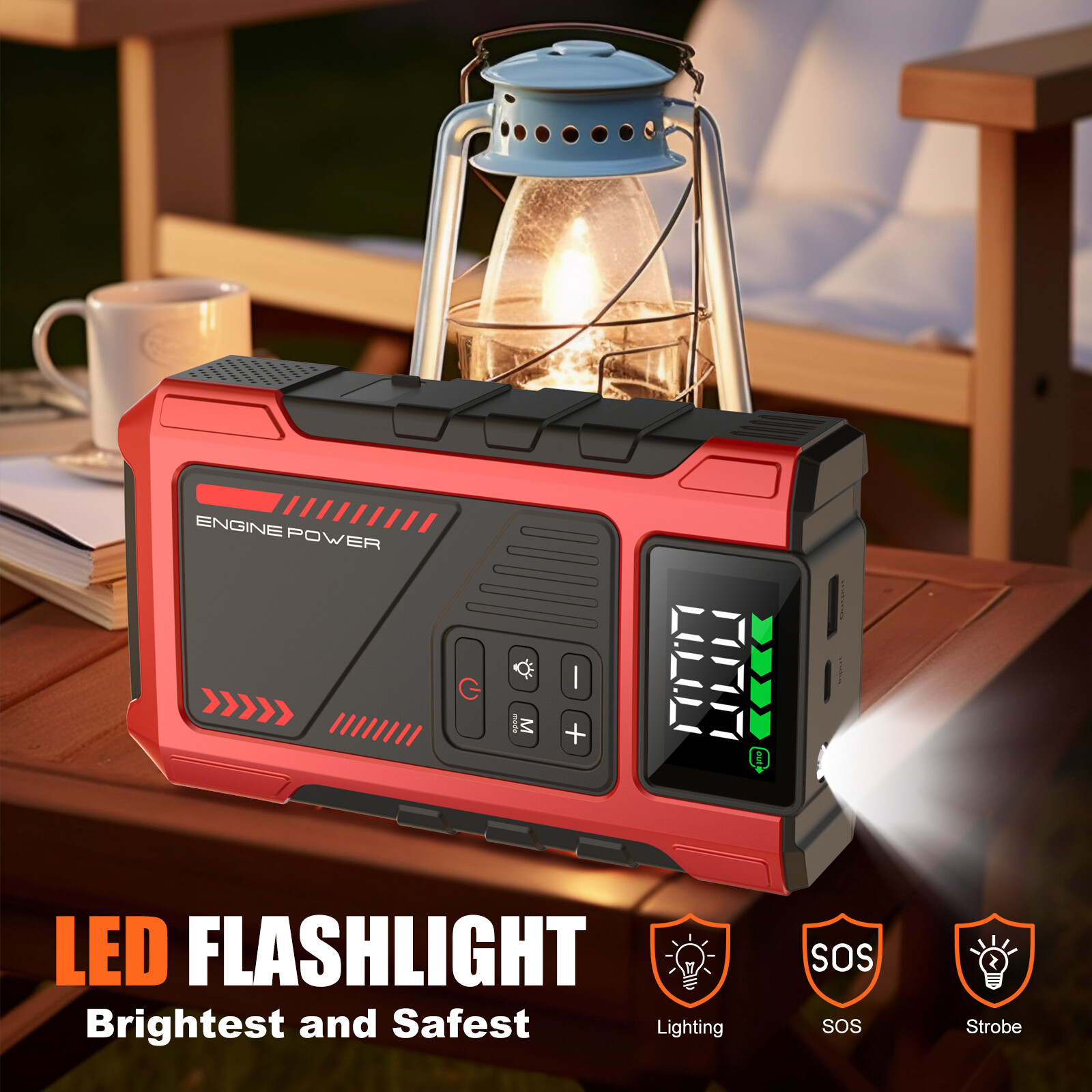6000A Jump Starter Power Pack with 150PSI Air Compressor, 12V Car Battery Booster (10L Gas/8.5L Diesel), Portable Car Jump Starter Power Bank with LCD Display, LED Light, Red image2