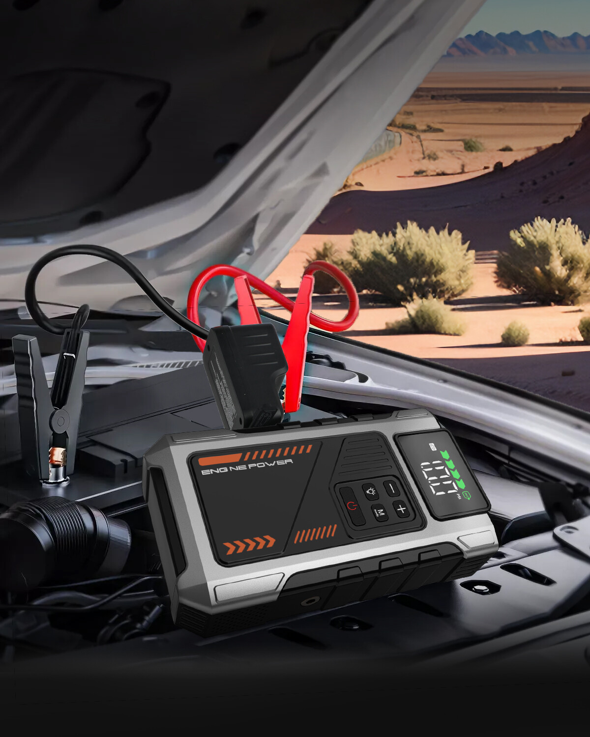 6000A Jump Starter Power Pack with 150PSI Air Compressor, 12V Car Battery Booster (10L Gas/8.5L Diesel), Portable Car Jump Starter Power Bank with LCD Display, LED Light Silver image3