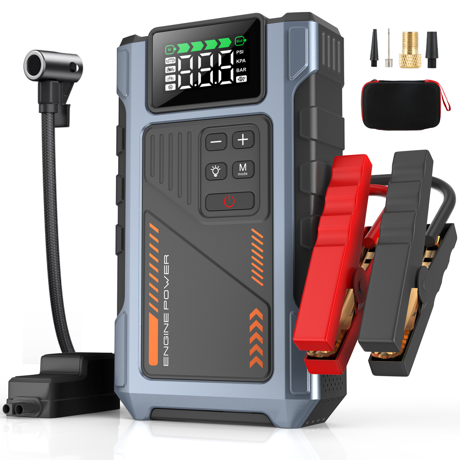 6000A Jump Starter Power Pack with 150PSI Air Compressor, 12V Car Battery Booster (10L Gas/8.5L Diesel), Portable Car Jump Starter Power Bank with LCD Display, LED Light, Blue image1
